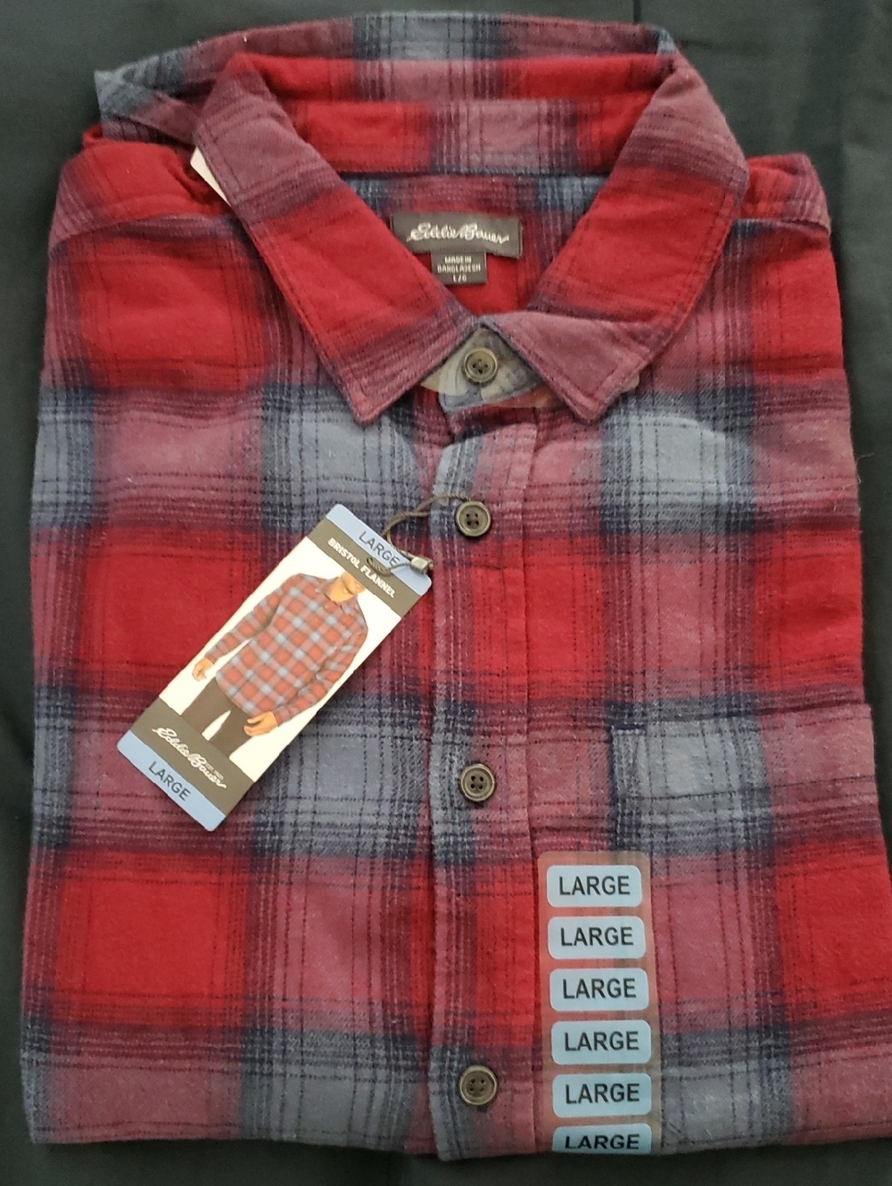 NWT-Eddie Bauer Red Plaid Flannel Shirt - Large